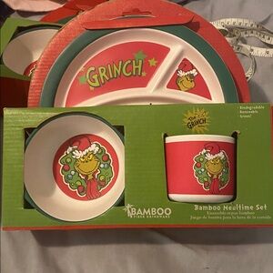 Dr. Seuss Grinch Bamboo Mealtime Kids Set- Plate, Bowl and Cup Christmas Set NEW